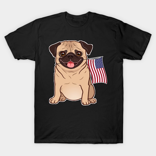 American Flag Pug Dog Love T-Shirt by AdrianBalatee